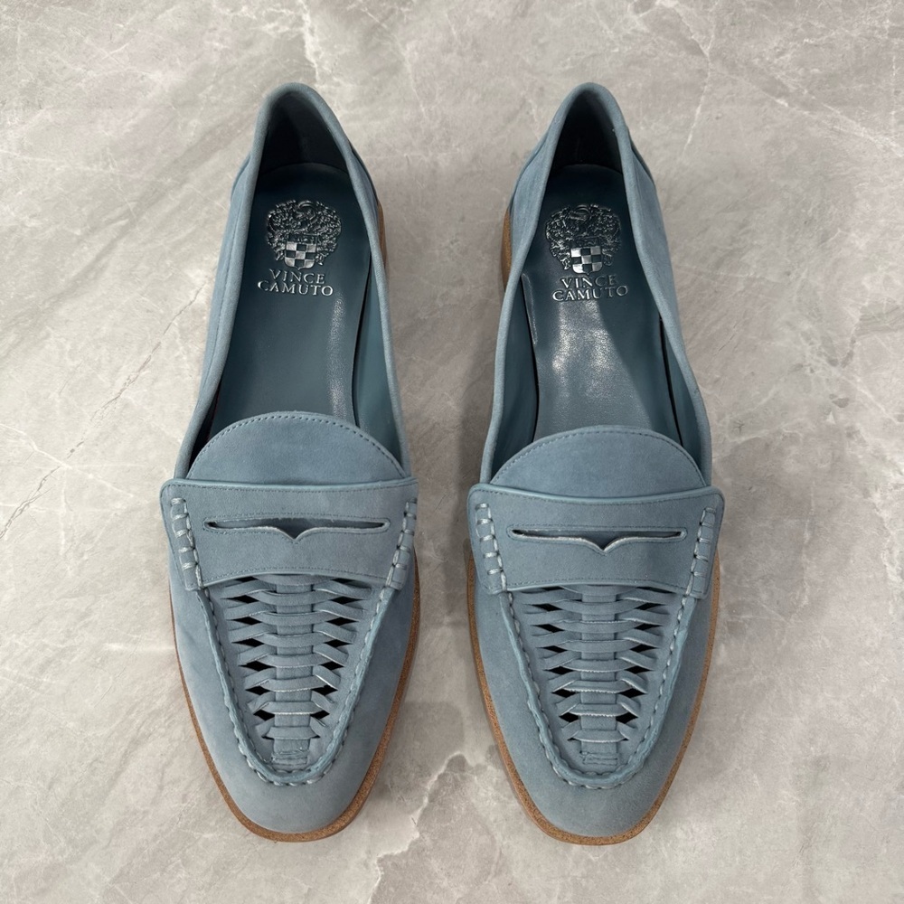 NWOT Women’s Vince Camuto Caylas Woven Leather Suede Slip On Penny Loafers 11 - Picture 2 of 13